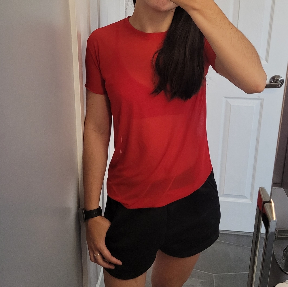 Wilfred Free Red Mesh Tee from Aritzia